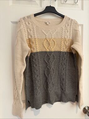 GAP Cable-Knit Colorblock Sweater - Cream, Gold & Gray